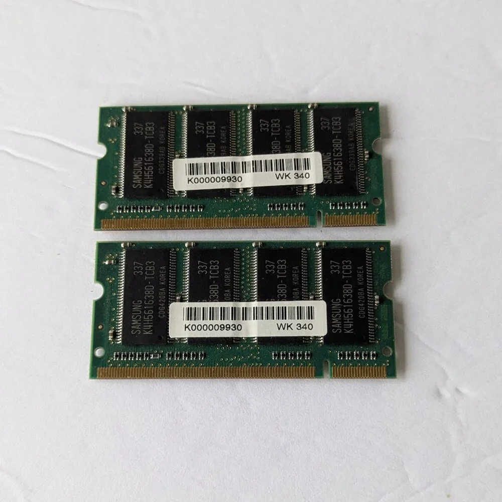 Two Samsung 256MB DDR PC2700S-25331-A0 333MHz  Memory M470L3224DT0-CB3 SoDimm